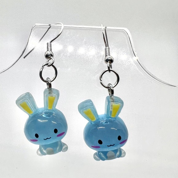 Bunny Earrings - Rabbit Earrings - Glitter Earring - Easter Earring - Blue Bunny - Picture 1 of 10
